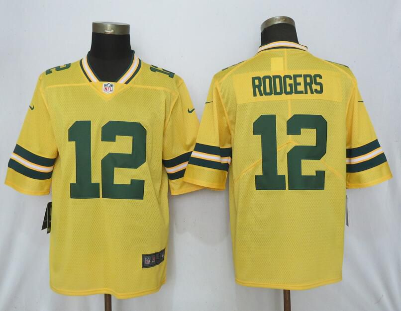 Men Nike Green Bay Packers #12 Rodgers 2019 Vapor Untouchable Gold Inverted Legend Limited Jersey->green bay packers->NFL Jersey